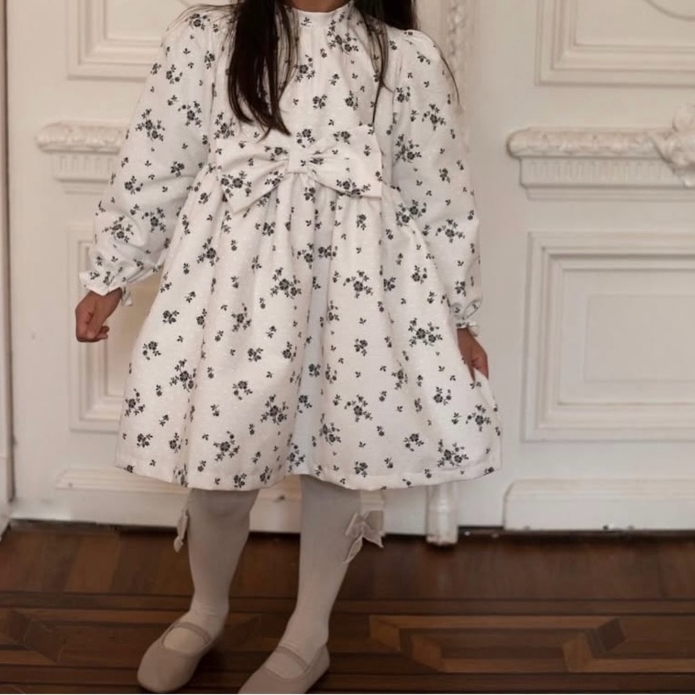 Cream Tiered Sundress with Bishop Sleeves and Peter Pan Collar